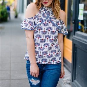 THML printed cold shoulder cotton blouse